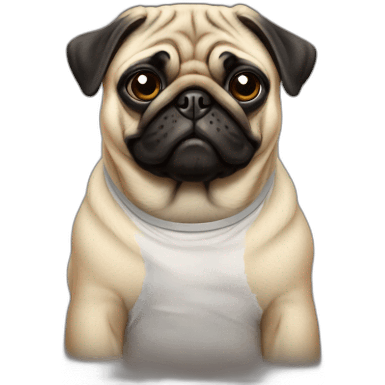 pug wearing a t-shirt emoji