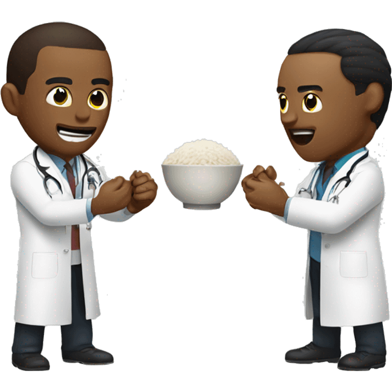 Two doctors fight over the rice bowl emoji