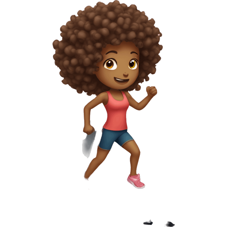 Brown kinky curl haired girl on treadmill  emoji