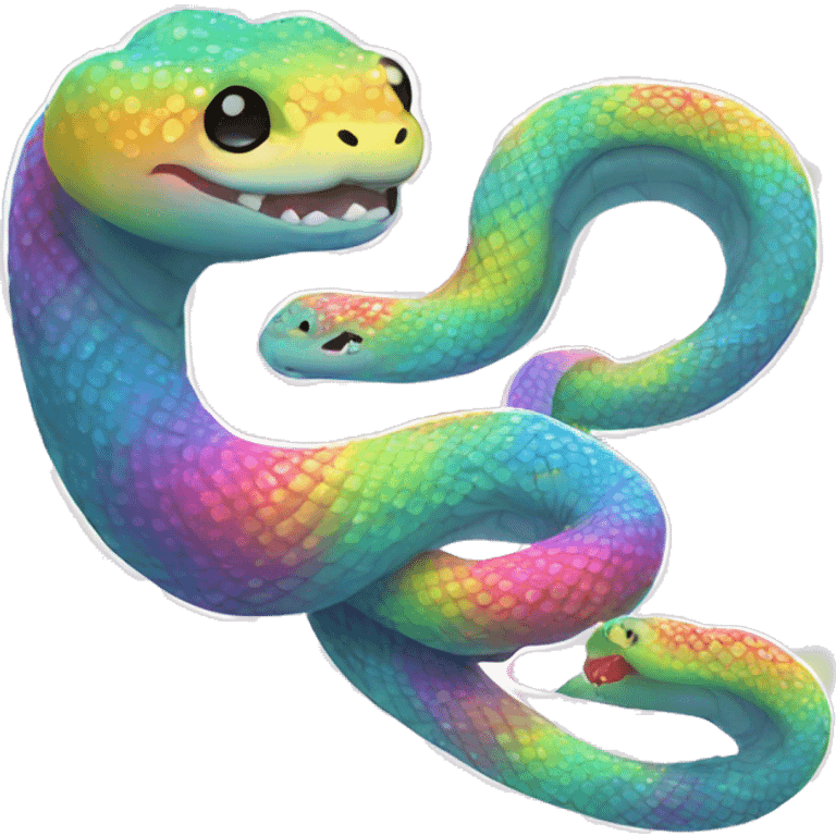 Kawaii rainbow pastel bedazzled snake wearing neon floral shirt  emoji