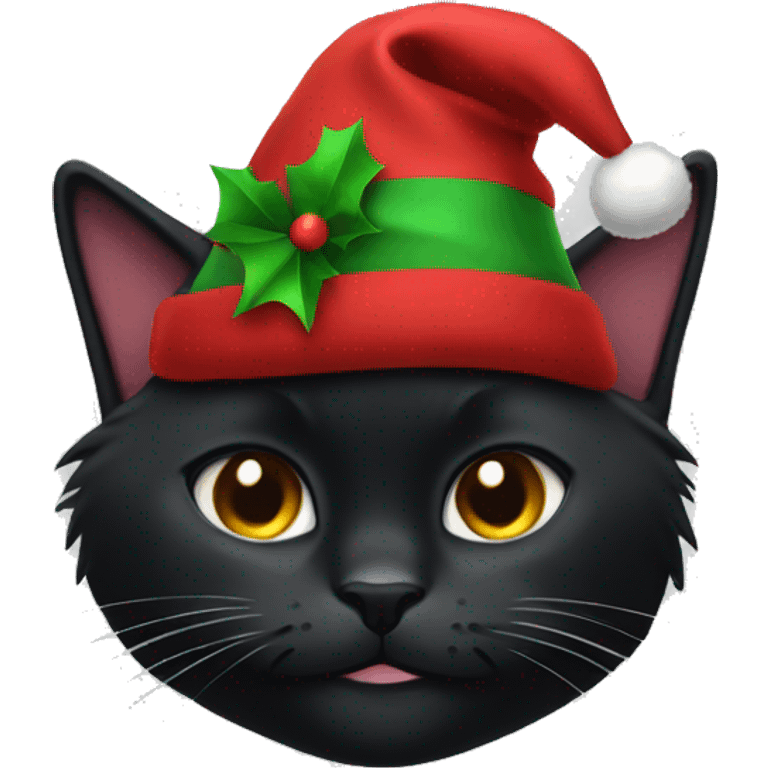 black cat wearing christmashat emoji