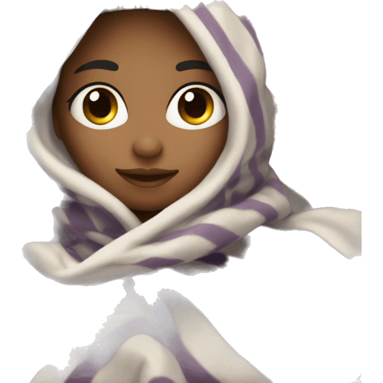 Pretty light skin girl with dark hair inside a blanket  emoji