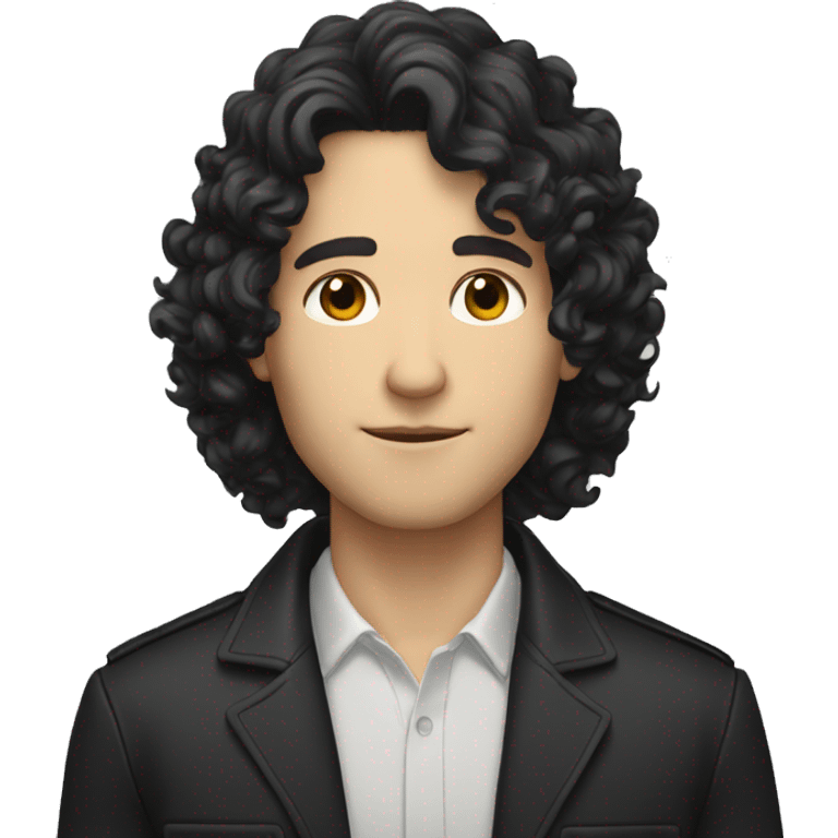 white skin man with long curly hair and black hair and shoulder length hair emoji