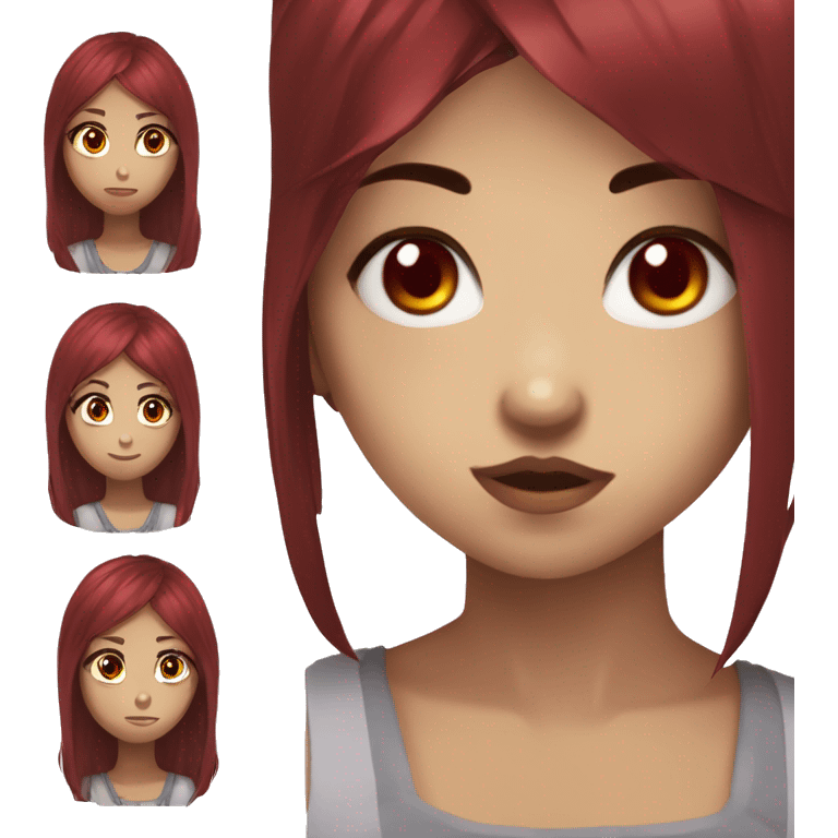 girl with oxblood red hair and exblood red eyes, light skin, head only, embarrassed, anime style emoji