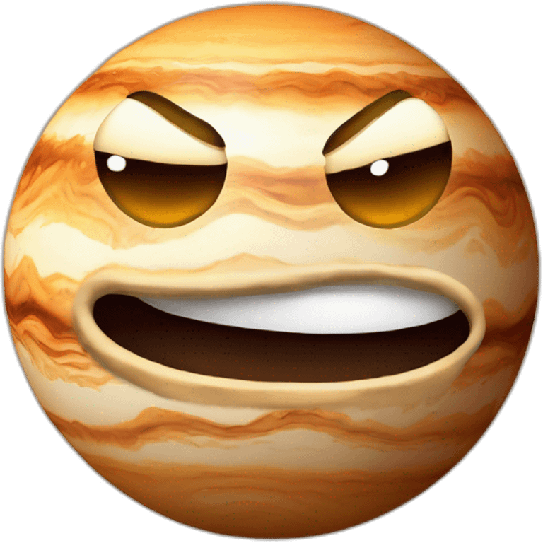 planet Jupiter with a cartoon grimacing face emoji