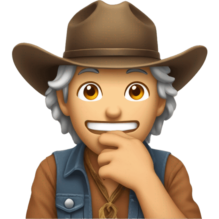 Blushing and laughing with hand covering mouth and a cowboy hat cute  emoji