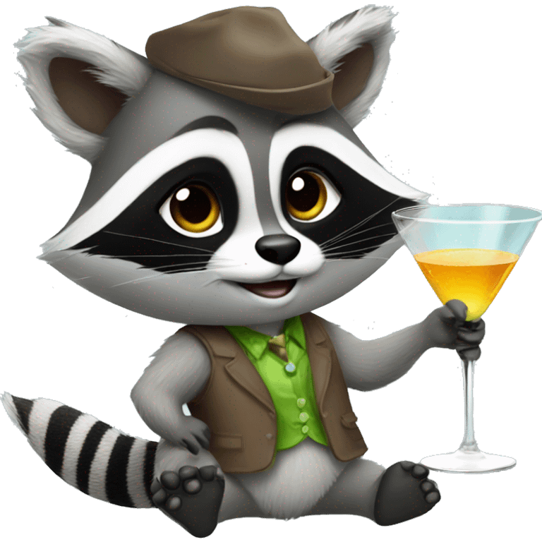 A beautiful female raccoon with a martini emoji