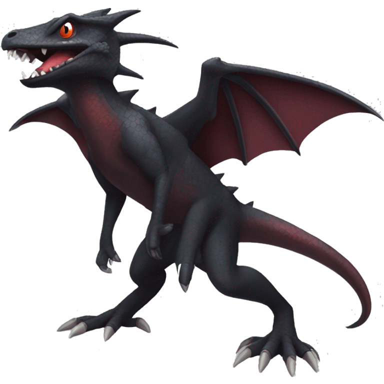 cool edgy black and maroon Dark-type nargacuga reptile Pokémon full body emoji