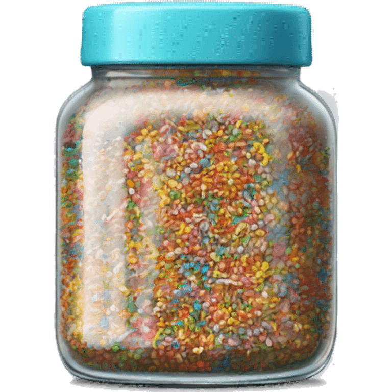 Realistic glass jar of colorful baking sprinkles emoji