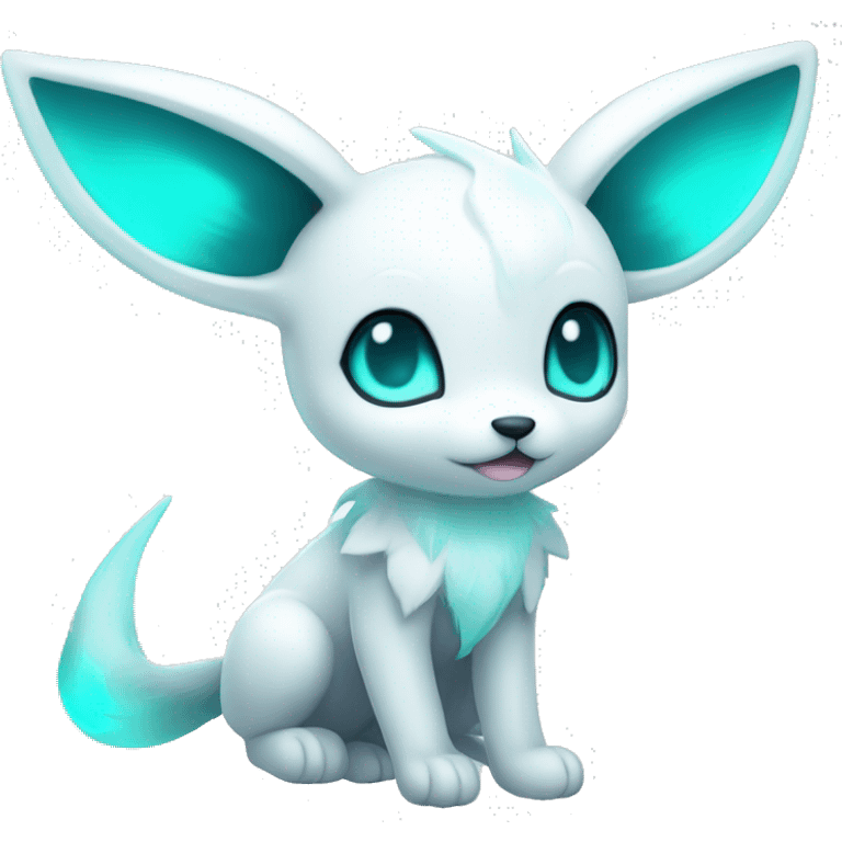 Shiny White Angelic Albino Umbreon. cyan eyes and cyan markings. full body emoji