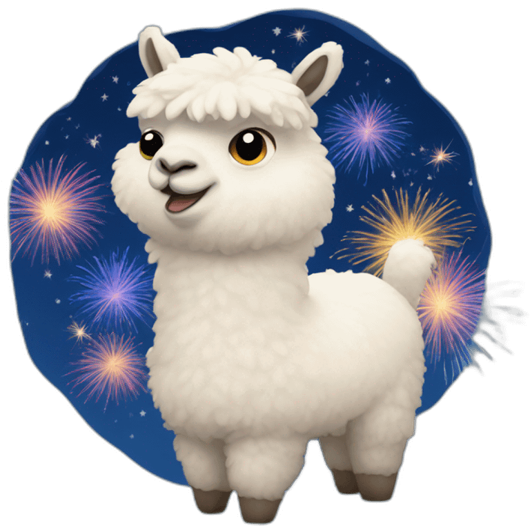 alpaca with bright blue fireworks exploding behind emoji