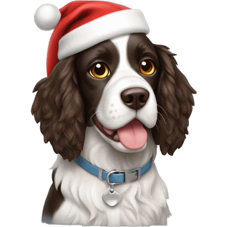 Springer spaniel with Santa hat emoji