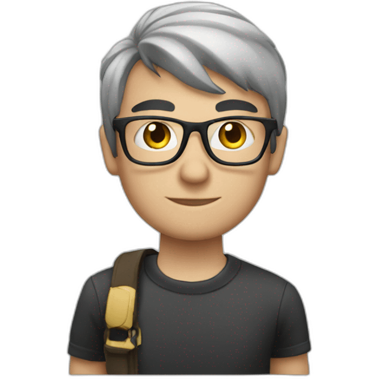 white man, black hair, tattoo in his arms wearing glasses taking photo emoji