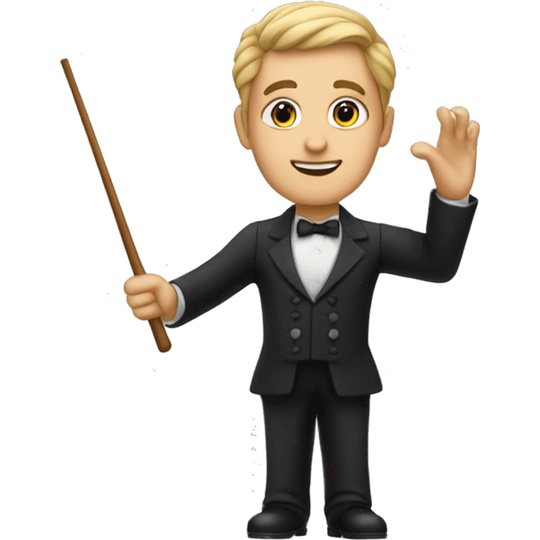 The upper part of a conductor from behind, raising the baton to lead an orchestra with the baton clearly seen. emoji