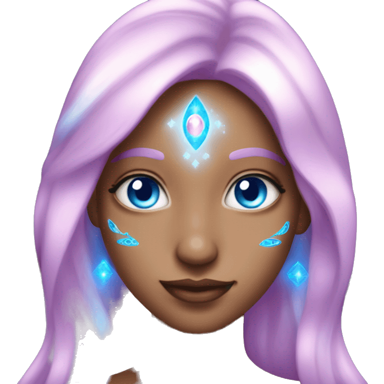 magical diva with pink andromedan skin long hair and blue eyes glowing third eye emoji