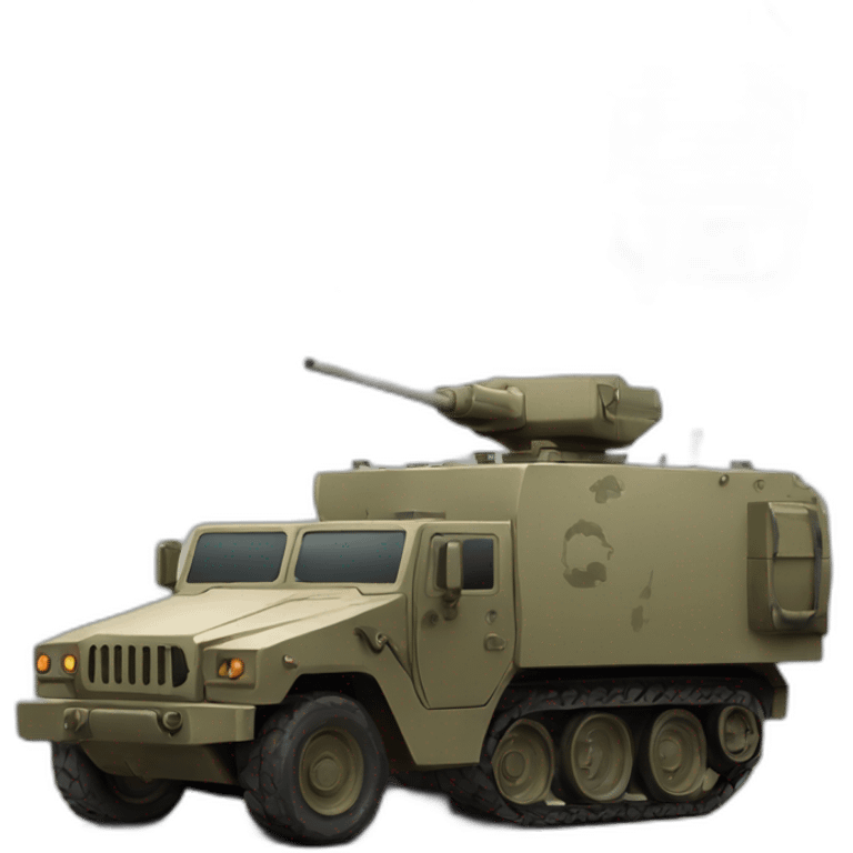 1 side with an Ammunition box with bullet and other side with a military vehicle  emoji