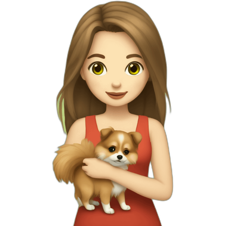 light-skinned-girl-with-brown-hair-and-green-eyes-petting-red-pomeranian emoji