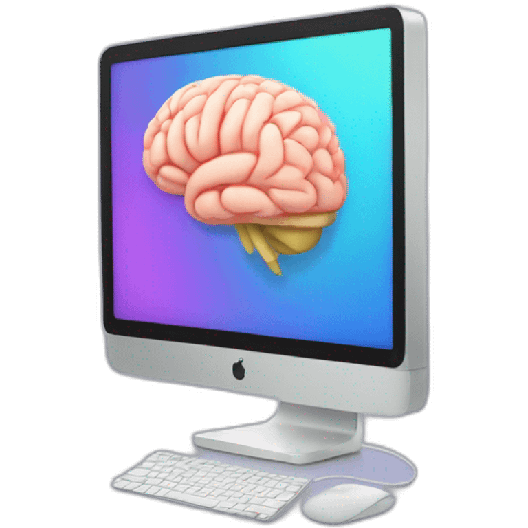 iMac with brain on screen emoji