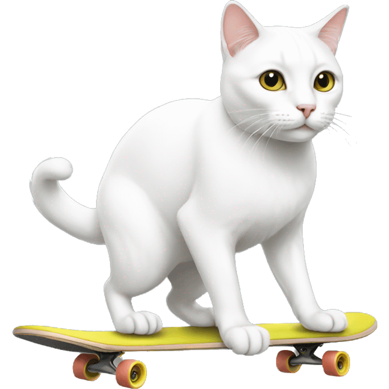 White cat on skateboard emoji