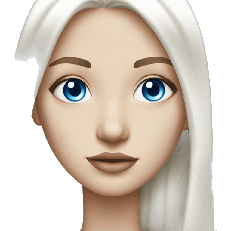 very white girl with very white straight hair, blue eyes, in cool look emoji