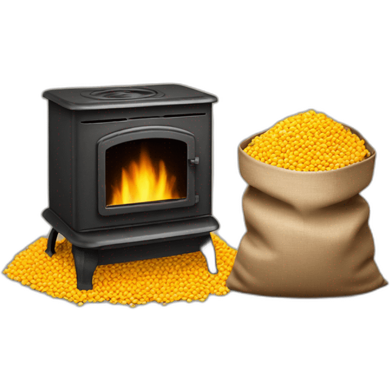 pellet stove and bag of pellets emoji