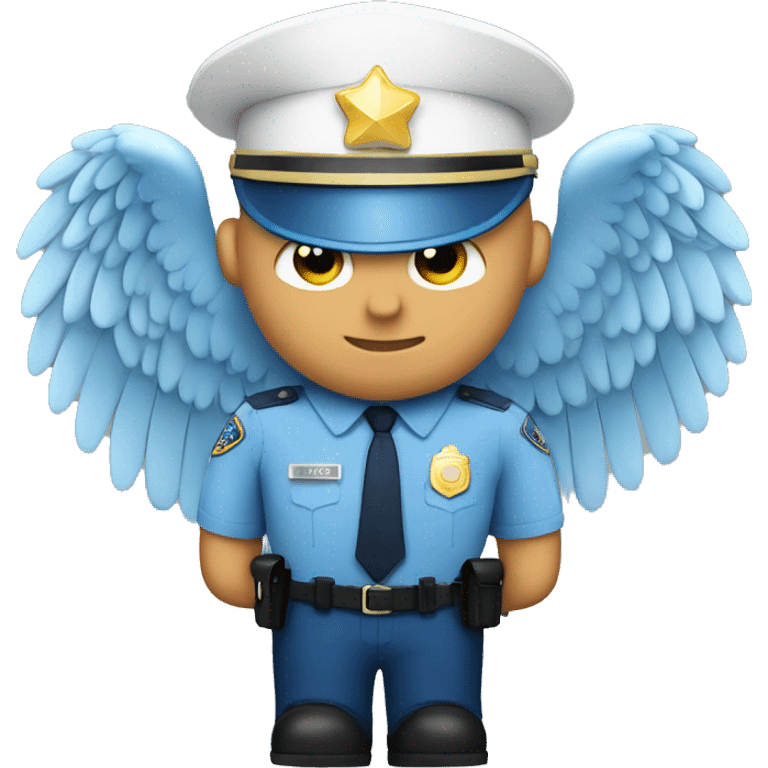 A WHITE Police man bald with blue uniform and cap with Big ANGEL WINGS emoji