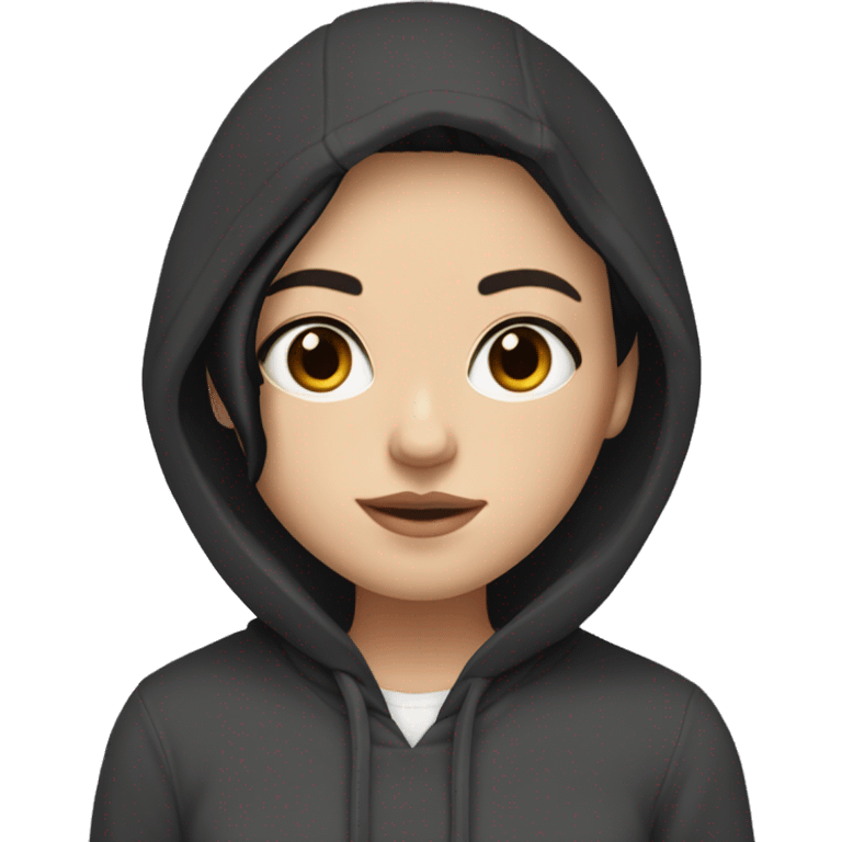 white Girl with short soft black hair and brown eyes and a a black hoodie  emoji