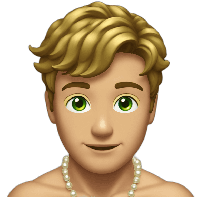 Posh-muscle-boy-brown-hair-green-eyes-pearl-necklace-in-golden-bathtub emoji