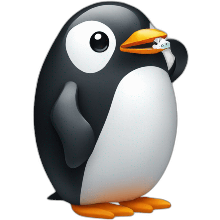 Penguin holding a brain emoji