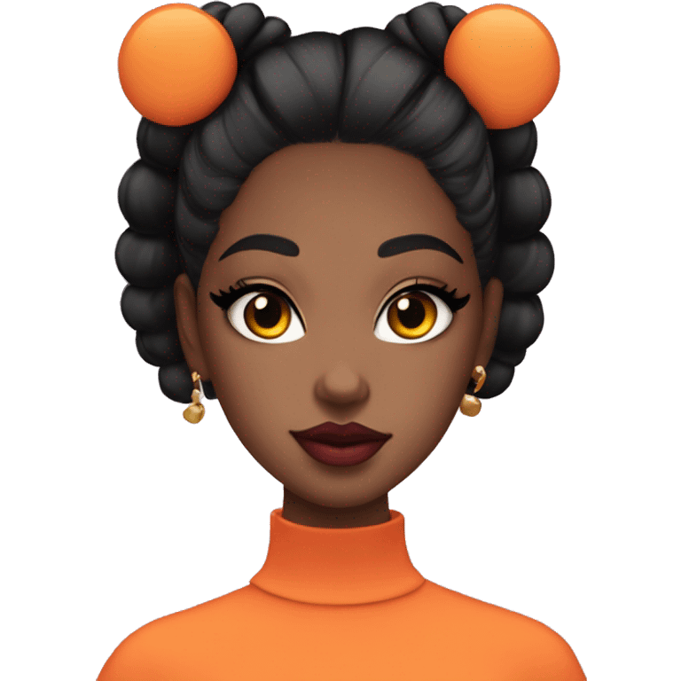 Girl with space buns black hair, cat eye, pink hot eye shadow and bold orange lips emoji