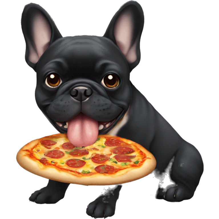 All black French bulldog eating pizza emoji