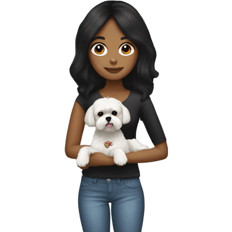 A girl with black hair holding a shih tzu and a mini poodle emoji