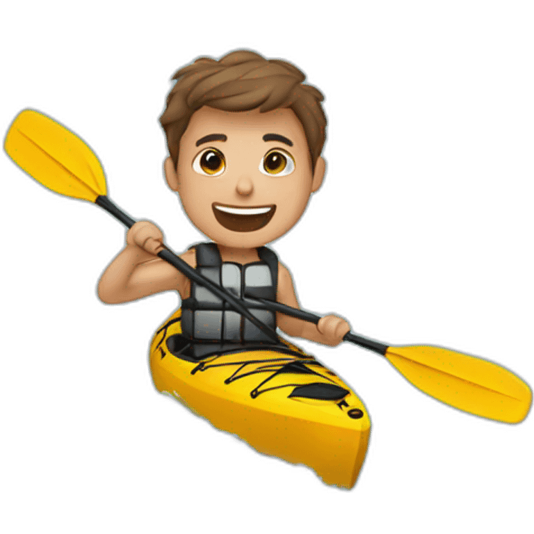 Thin young man in a kayak on water waving emoji