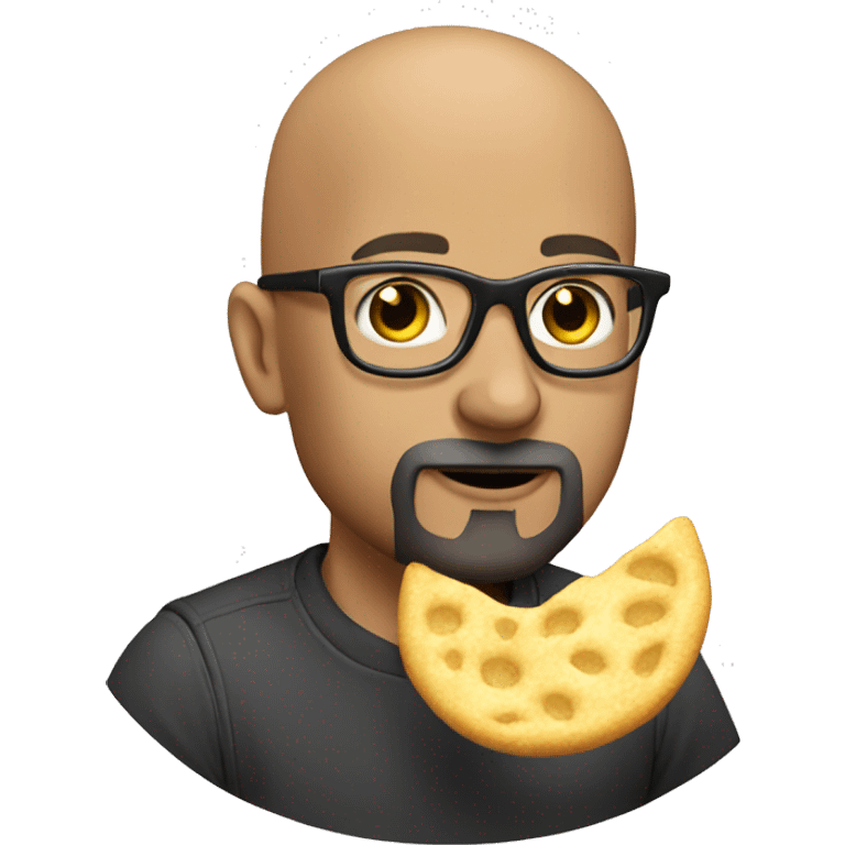 Bald guy with glasses and beard eating chip emoji