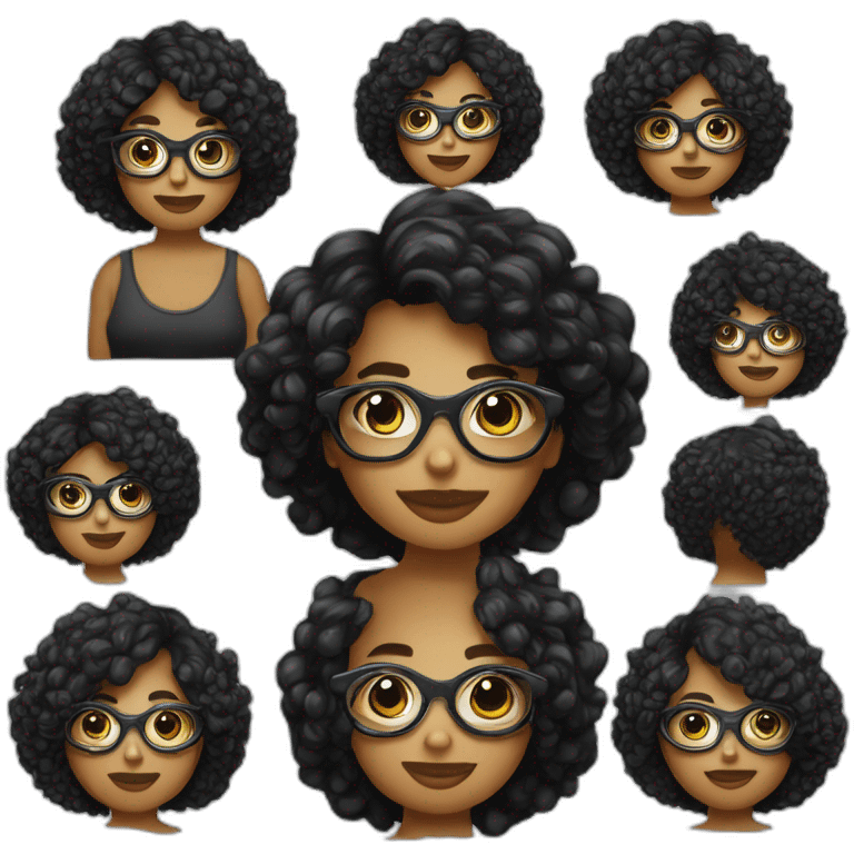 Fille cheveux bouclés lunettes cheveux noir claire emoji