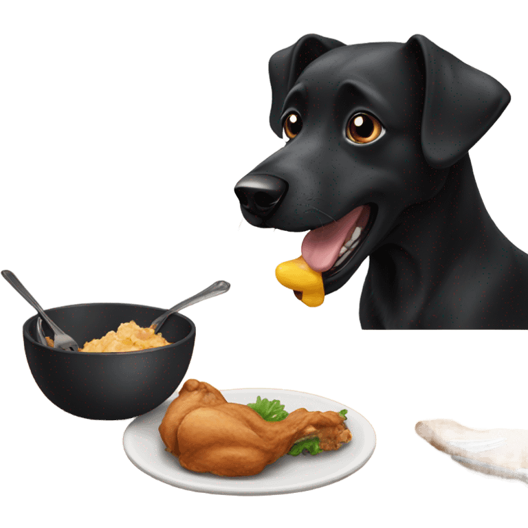 black dog eating chicken emoji