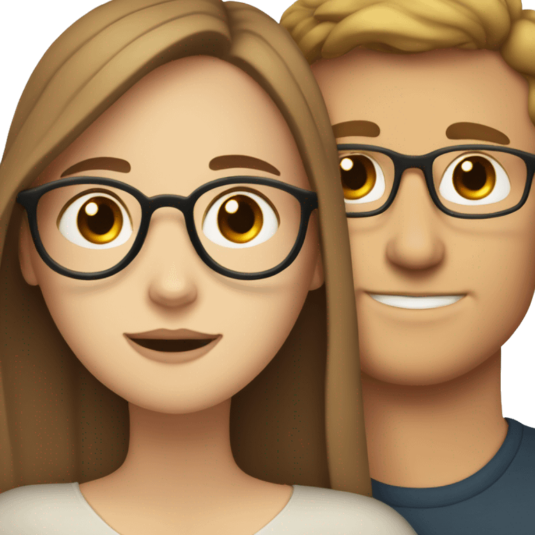 White girl with brown hair hugging white guy with brown hair and glasses emoji