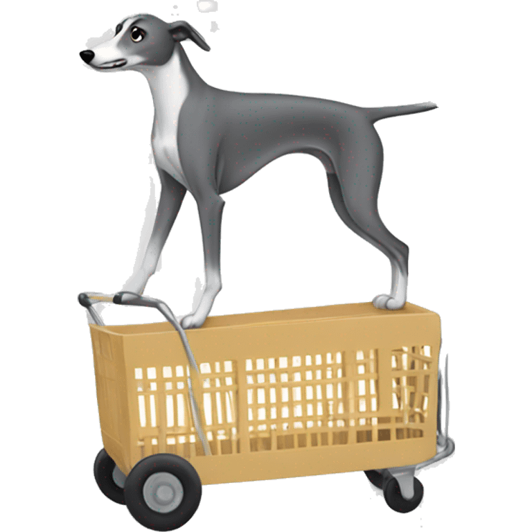 A greyhound pushing a grocery cart  emoji