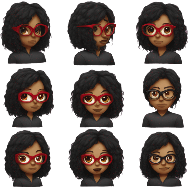 spider woman black shaggy hair, red glasses emoji