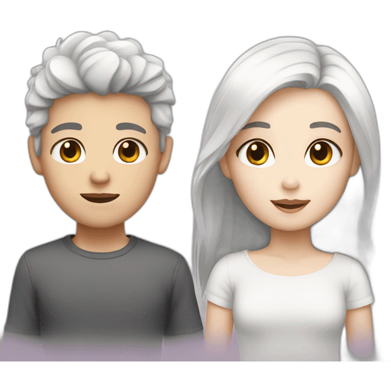 Boy with dark hair and white skin and girl with white hair and white skin emoji