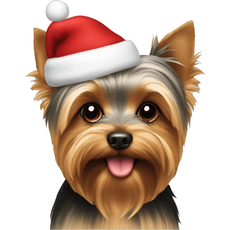 Yorkie with a Christmas hat emoji