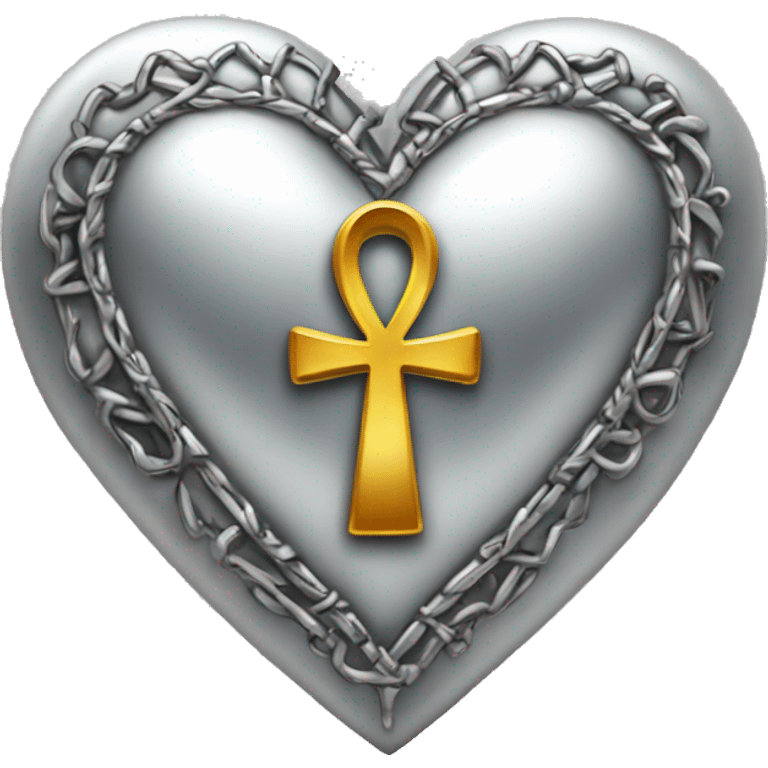 Silver heart shape with ankh in the center emoji