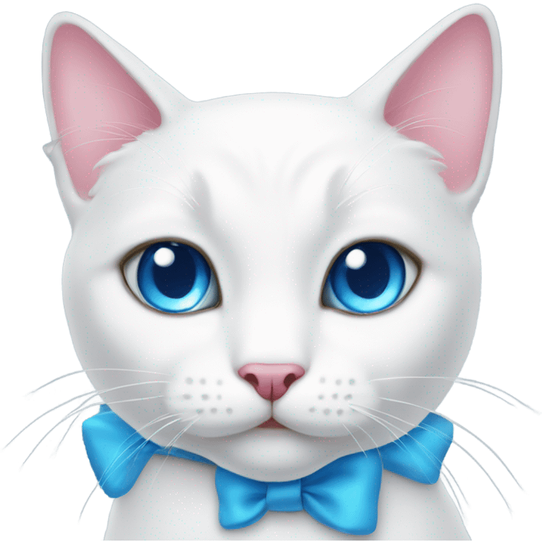 white cat with a pink bow and blue eyes emoji