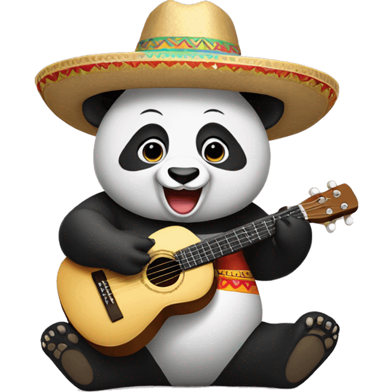 happy panda wearing sombrero playing ukulele emoji