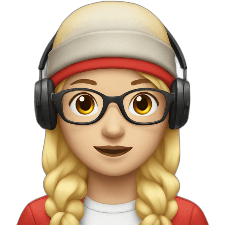 girl with blondie hair wearing red beanie goggles and headphone emoji