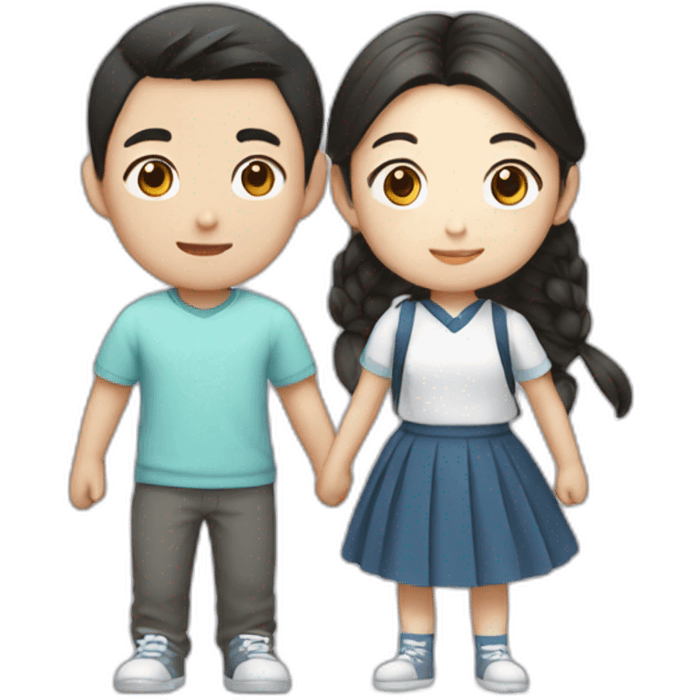 Teen Korean boy with teen Korean girl who has two side pony tails emoji