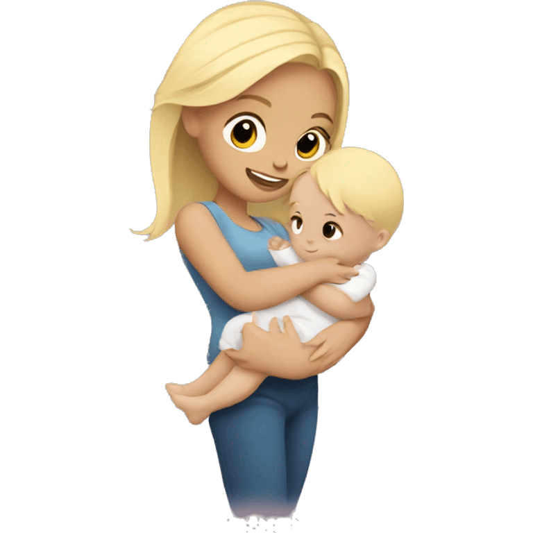 blonde girl holding baby  emoji