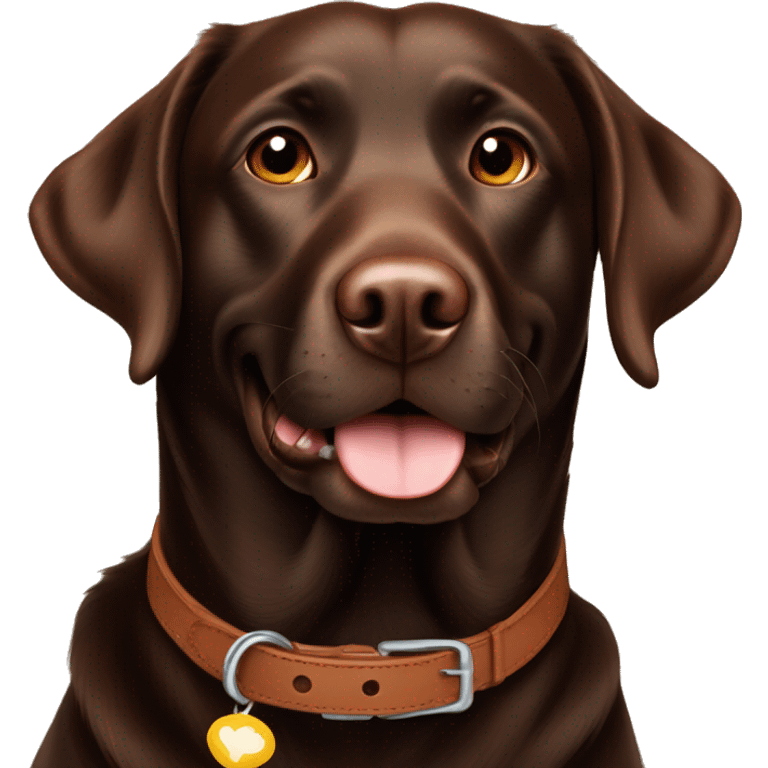 Happy sweet 3 year old chocolate brown Labrador with a re collar  emoji