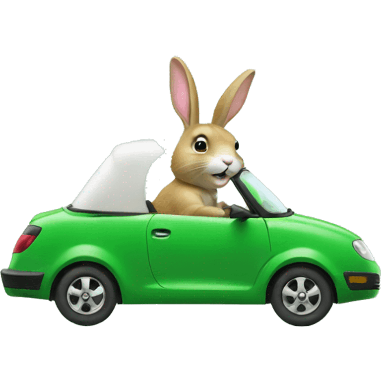 rabbit driving a green car emoji