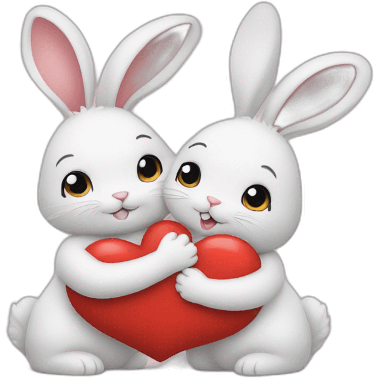 Two rabbits girls hug each other and there is heart over their heads emoji